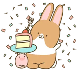🍰 rabbit, bunny, cake, birthday, celebration, confetti, cute, kawaii telegram sticker