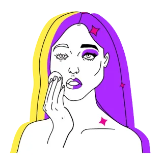 😖 Frau, Make-up, Schönheit, Kosmetik, Gesicht, lila Haare, gelbe Haare, Hautpflege telegram sticker