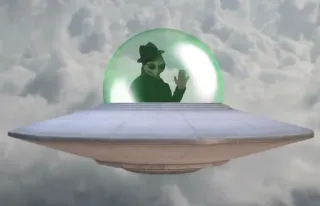 👽 ufo, alien, flying saucer, outer space, extraterrestrial, sky, clouds telegram sticker
