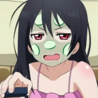 😒 Anime, Dziewczyna, Maseczka ogórkowa, Relaks, znudzony/a, Postać telegram sticker