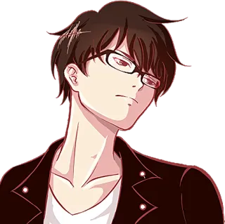 😐 Anime, Manga, Personaggio, Uomo, Occhiali, Giacca di pelle telegram sticker