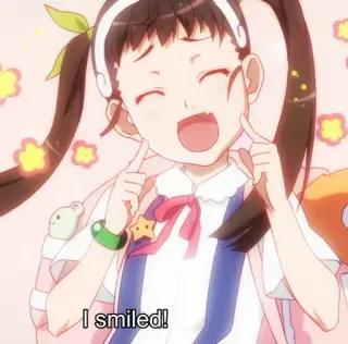 🎭 I smiled! Anime, Słodkie, Uśmiech, Dziewczyna, Szczęśliwy telegram sticker