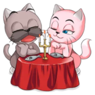 🥂 猫, ディナー, キャンドルライト, ロマンチック, 魚, 漫画, 可愛い telegram sticker