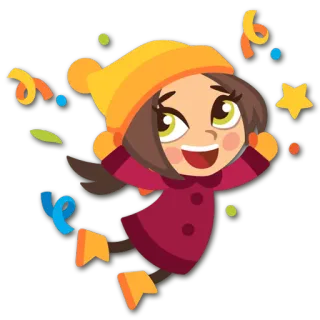 👧 cartoon, celebration, party, winter, confetti, girl, happy, fun telegram sticker