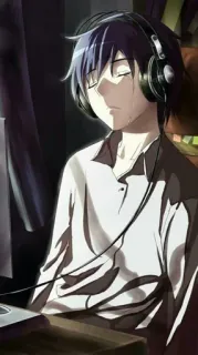 🥺 Anime, Garçon, Casque, Musique, Portrait, Triste, Écoute telegram sticker