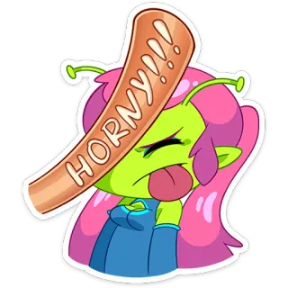 😵 HORNY!!! Alien, Língua de fora, Desenho animado, Engraçado, Pele verde, Excitação telegram sticker