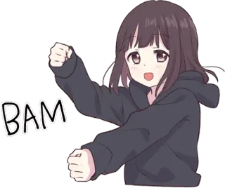 ✊ BAM Anime, Meisje, Opwinding, Actie, Cartoon whatsapp sticker