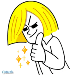 👍 @afasoft ยกนิ้ว, อนุมัติ, สำเร็จ, เชิงบวก, การ์ตูน, ผมสีเหลือง telegram sticker
