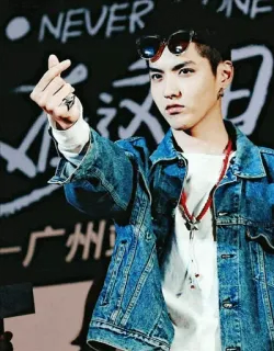 ❤ NEVER person, sonnenbrille, jeansjacke, fingerherz, kris wu, sänger, schauspieler telegram sticker