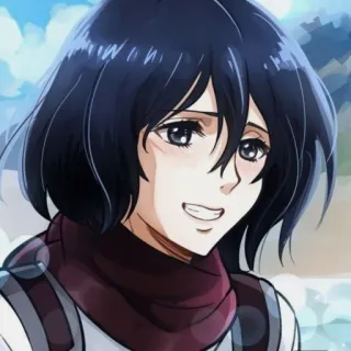 😐 Mikasa Ackerman Attack on Titan Anime, Charakter, Mikasa, Ackermann, Attack on Titan, lächelnd whatsapp sticker