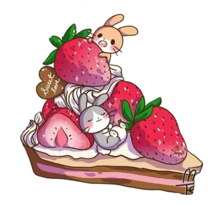 🍰 Sweet Love торт, десерт, клубника, кролик, милый, каваий, сладкий, любовь telegram sticker