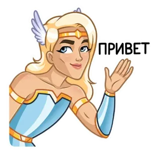 👋 ПРИВЕТ olá, saudação, desenho animado, mulher, asas, loira telegram sticker