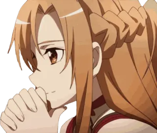 🤔 Asuna Sword Art Online anime, garota, cabelo longo, pensativa, pensando telegram sticker
