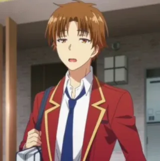 🏫 Ayanokoji Kiyotaka Classroom of the Elite Anime, Homme, Personnage, Cravate, Veste rouge whatsapp sticker