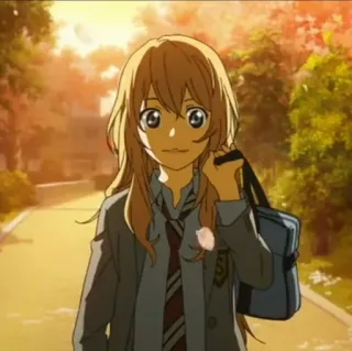 🎻 Kaori Miyazono Your Lie in April アニメ, 女の子, 制服, 金髪, 笑顔, 鞄, ティーン, キャラクター telegram sticker