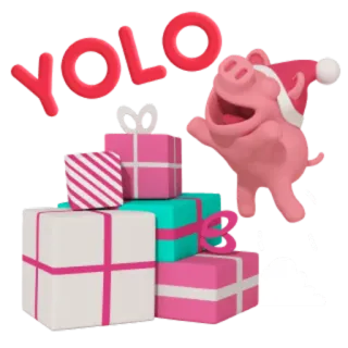 🎁 YOLO cochon, cadeaux, noël, yolo, fête, soirée, fun telegram sticker
