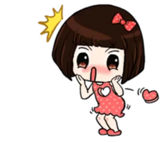 😱 Cartoon, Chibi, Mädchen, Süß, Rotes Kleid, Schleife, Anime telegram sticker
