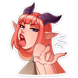 🤮 demon, girl, anime, horns, irritated, offensive gesture, attitude telegram sticker