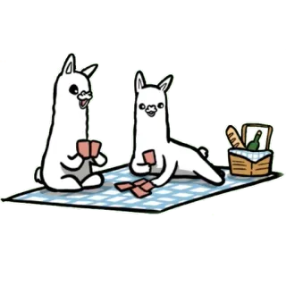 🧺 лама, карточная игра, пикник, животные, мультфильм, милый whatsapp sticker