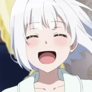 🍁 Anime, Menina, Cabelo branco, Sorriso, Feliz, Desenho animado telegram sticker