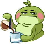 😑 กบ, กาแฟ, น่ารัก, การ์ตูน, สัตว์ telegram sticker