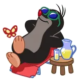 ☀️ Mole cartoon, mole, relaxation, summer, glasses, butterfly, drink whatsapp sticker