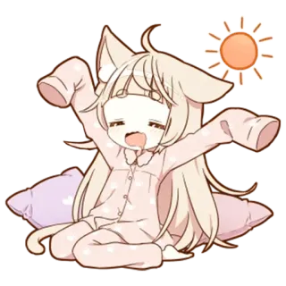 ☀️ kawaii, cat girl, anime, morning, sleepy, cute, yawning telegram sticker