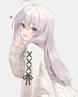 😃 ragazza anime, carino, kawaii, illustrazione, maglione, cuore, manga, arte telegram sticker