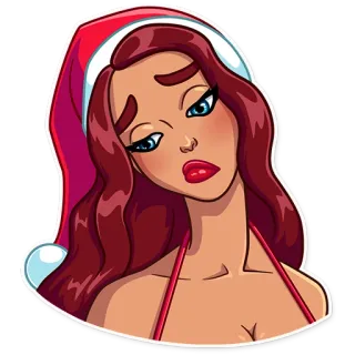 😞 woman, santa hat, cartoon, christmas, sexy telegram sticker