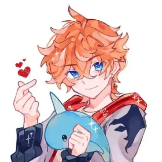 😘 Tartaglia Genshin Impact Tartaglia, Genshin Impact, Anime, Videojuego, Pelo naranja, Lindo, Corazones, Personaje whatsapp sticker