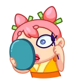 😏 Cartoon, Make-up, Schönheit, Mädchen, Pinke Haare, Spiegel whatsapp sticker