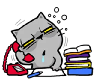 😪 Katze, Handy, traurig, müde, Arbeit, beschäftigt, Cartoon, weinen whatsapp sticker