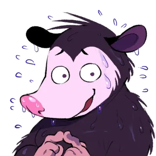 😰 opossum, cartoon, animal, sweating, nervous whatsapp sticker