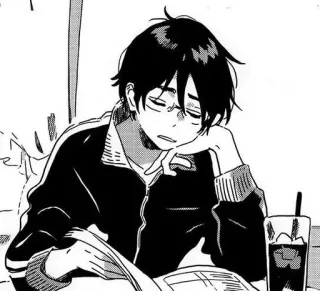 😞 anime, manga, character, glasses, student, reading telegram sticker