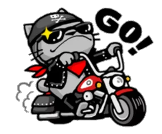 🏍 GO! Katze, Motorrad, Biker, Schädel, Cartoon, Tier telegram sticker