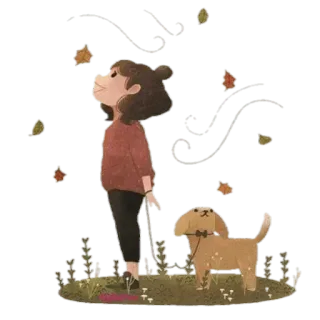 💁 fille, chien, automne, automne, feuilles, animal de compagnie, nature whatsapp sticker