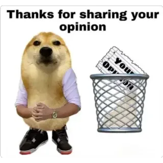 🗑 Cheems Doge Thanks for sharing your opinion telegram sticker