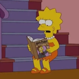 📒 Lisa Simpson The Simpsons Harry Potter Lisa Simpson, lesen, Treppe, Harry Potter, Buch, Cartoon, TV Serie, Simpsons whatsapp sticker