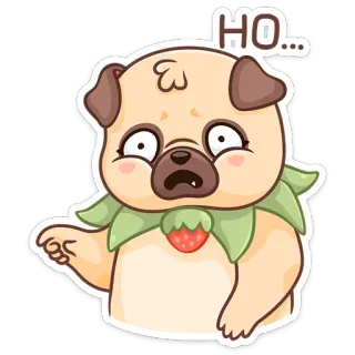 😐 HO... 개, 퍼그, 만화, 동물, 딸기, 웃긴 telegram sticker