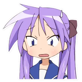 😰 Konata Izumi Lucky Star Anime, Mädchen, lila Haare, Schuluniform, Manga telegram sticker