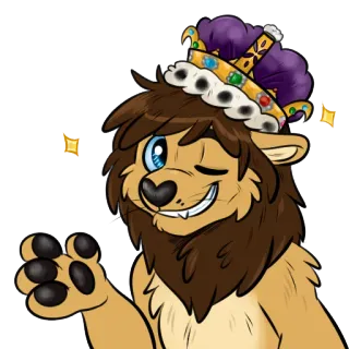 👑 león, corona, furry, antropomórfico, animal, dibujos animados telegram sticker