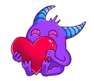 ❤ Monster, Herz, süß, Teufel, Dämon, Cartoon, lila whatsapp sticker