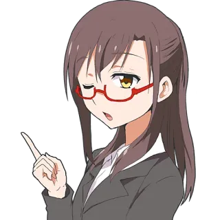 😵‍💫 Garota anime, Óculos, Piscadela, Apontando, Traje de negócios, Personagem de desenho animado telegram sticker