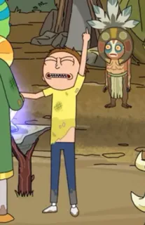 😫 Morty Smith Rick and Morty cartoon, middle finger, offensive gesture, adult animation, animated series, sci-fi, comedy telegram sticker