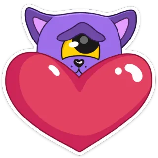 ❤️ kucing, hati, cinta, stiker, kartun, kucing ungu telegram sticker