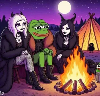 🌟 Pepe the Frog pepe, rana, falò, goth, ragazze telegram sticker