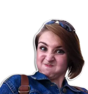 😃 mujer, tonto, cara, expresión, retrato, gafas, chaqueta vaquera telegram sticker