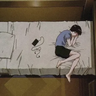♥️ anime, triste, solo, cama, personaje, dibujos animados telegram sticker