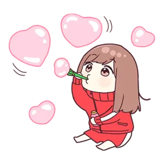 💓 kawaii, cartoon, schattig, bubbels, hart, blazen, rood, meisje telegram sticker
