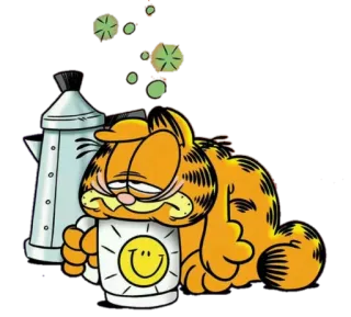 😨 Garfield gato, desenho animado, café, sonolento, preguiçoso telegram sticker